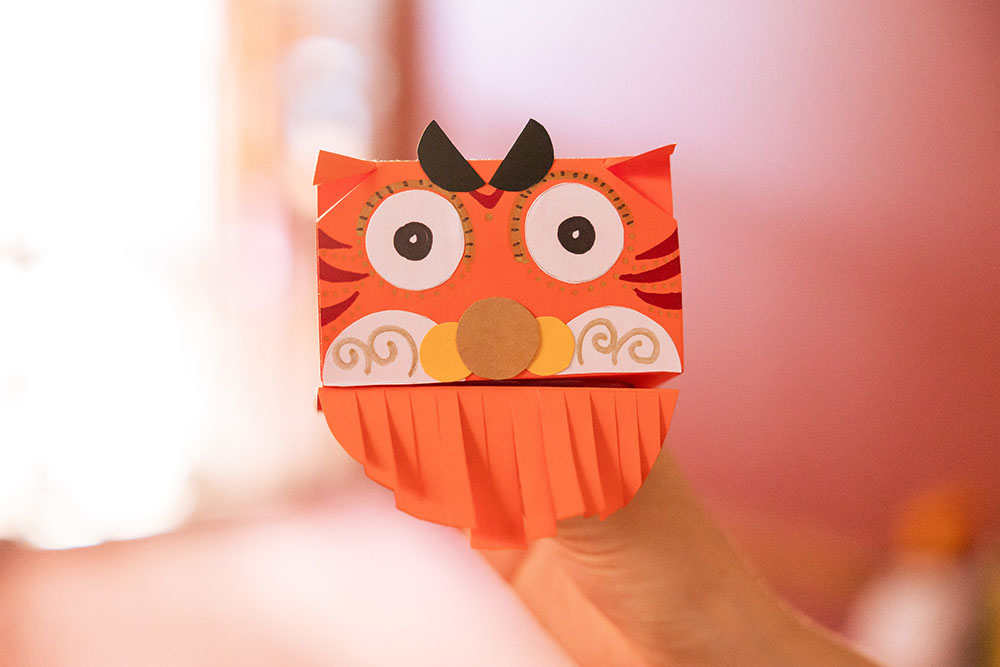Paper craft lion hand puppet for Chinese New Year